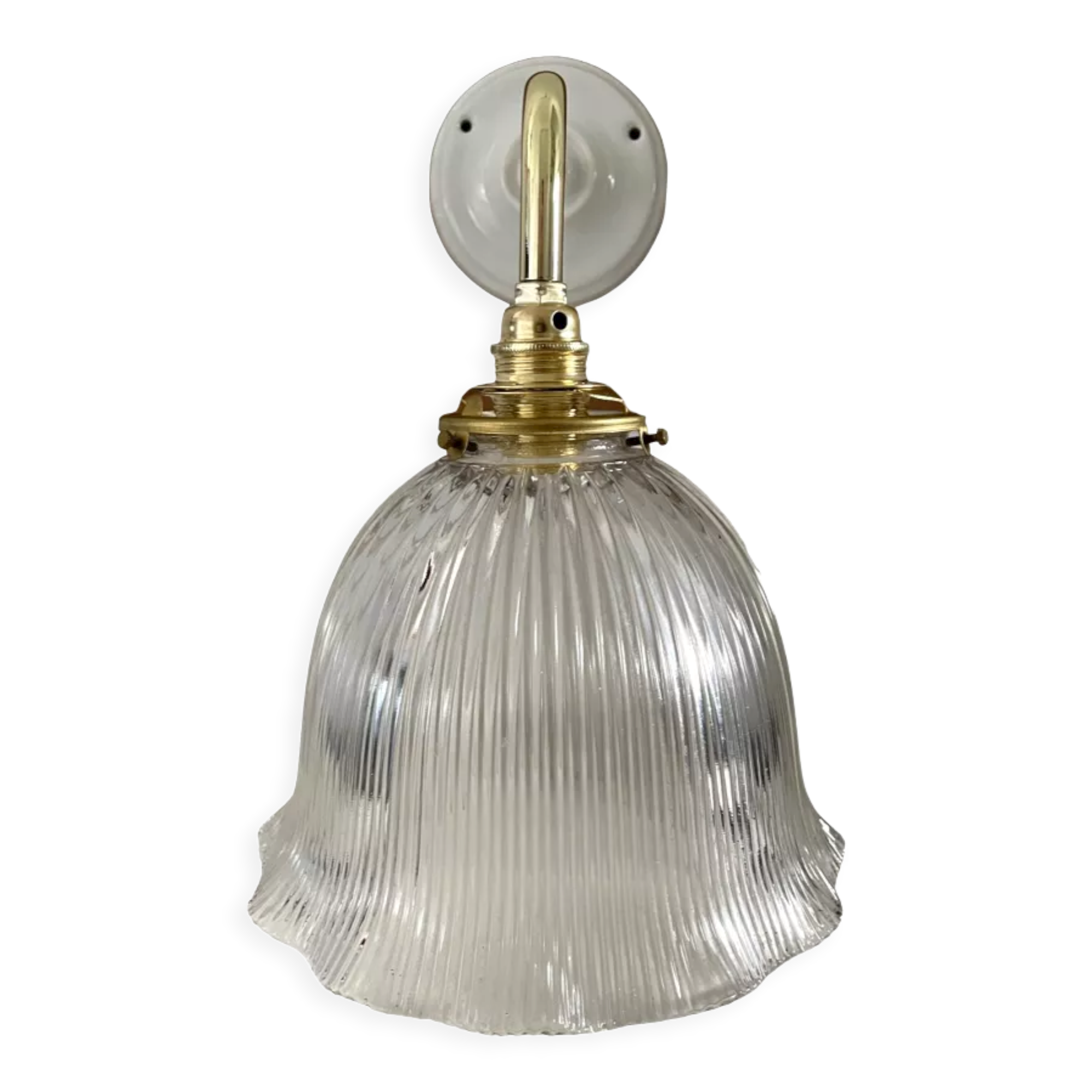 Vintage wall lamp in electrified holophane glass to new