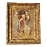 Huile sur panneau bois portait de femme