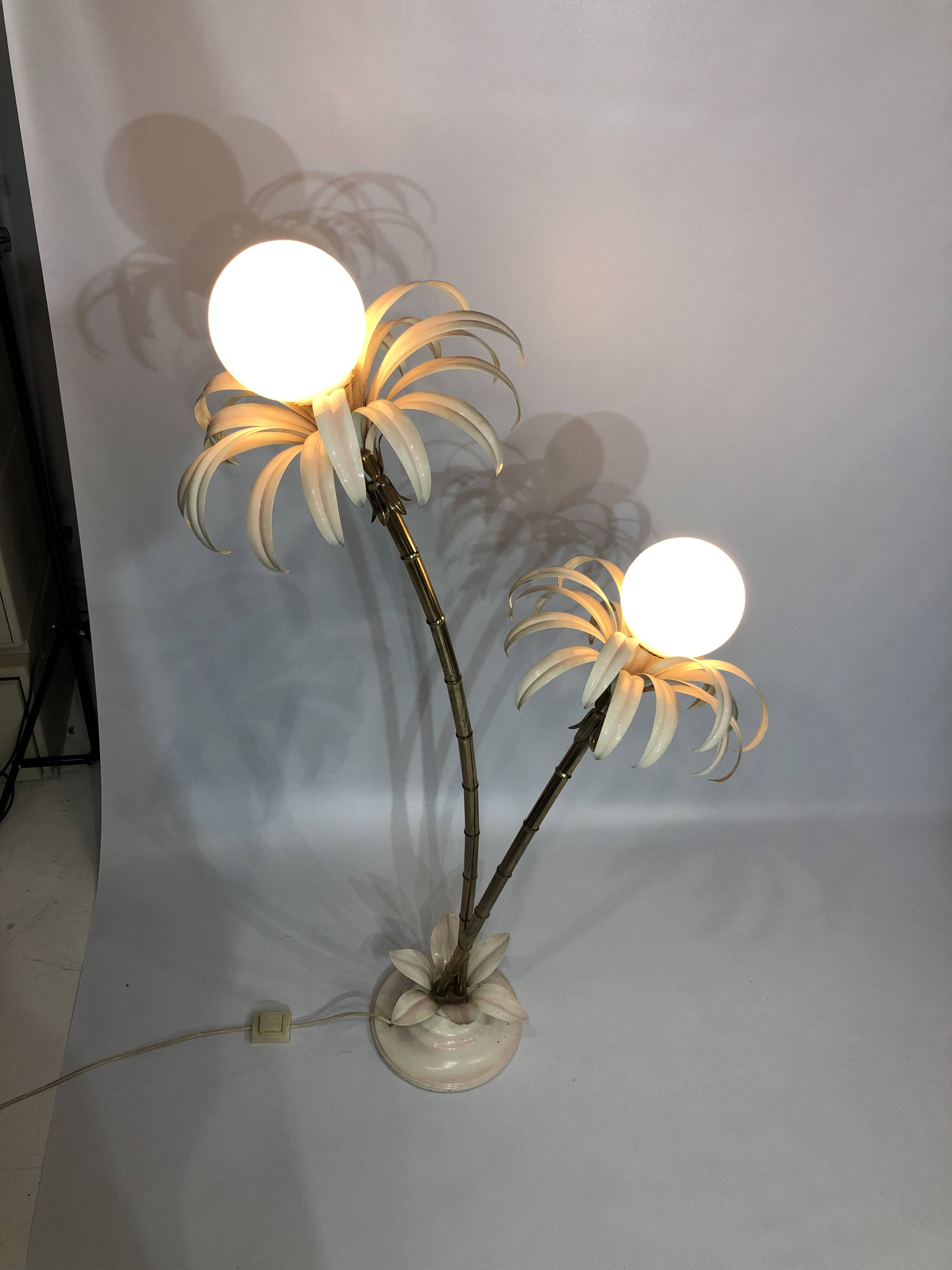 Two branch palm tree floor lamp 1970s italian hollywood regency brass