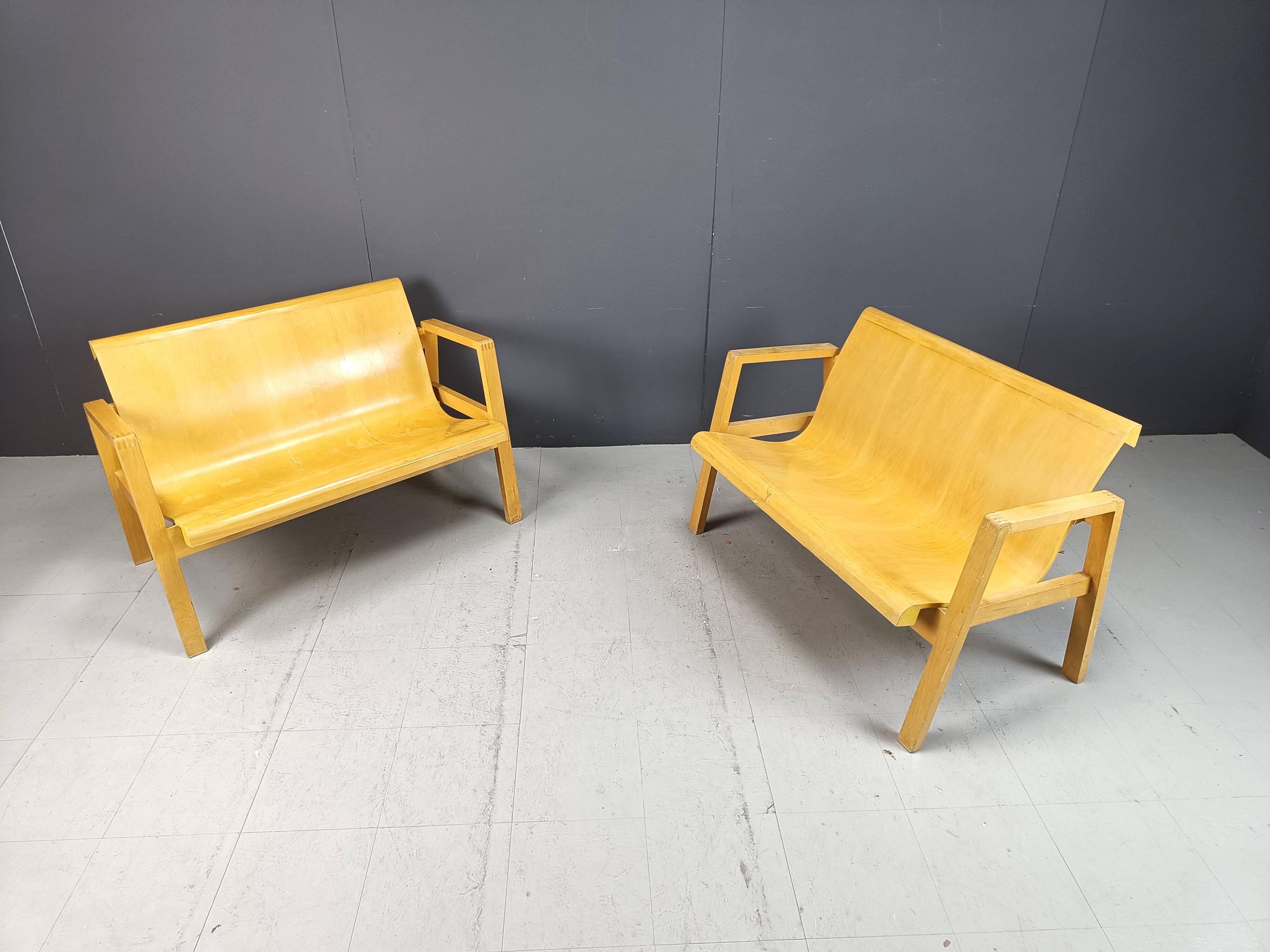 Mid-century plywood benches in the manner of Alvar Aalto, 1960 - set of 2