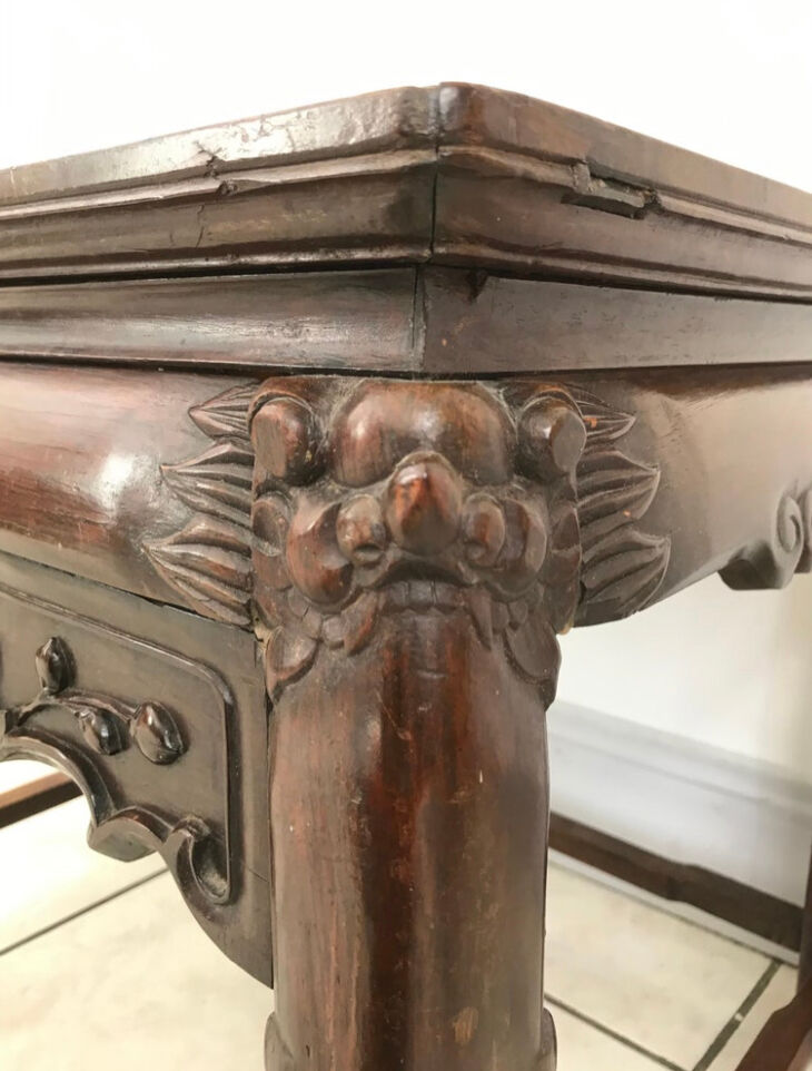 Side table in iron wood and marble from China Circa 1900