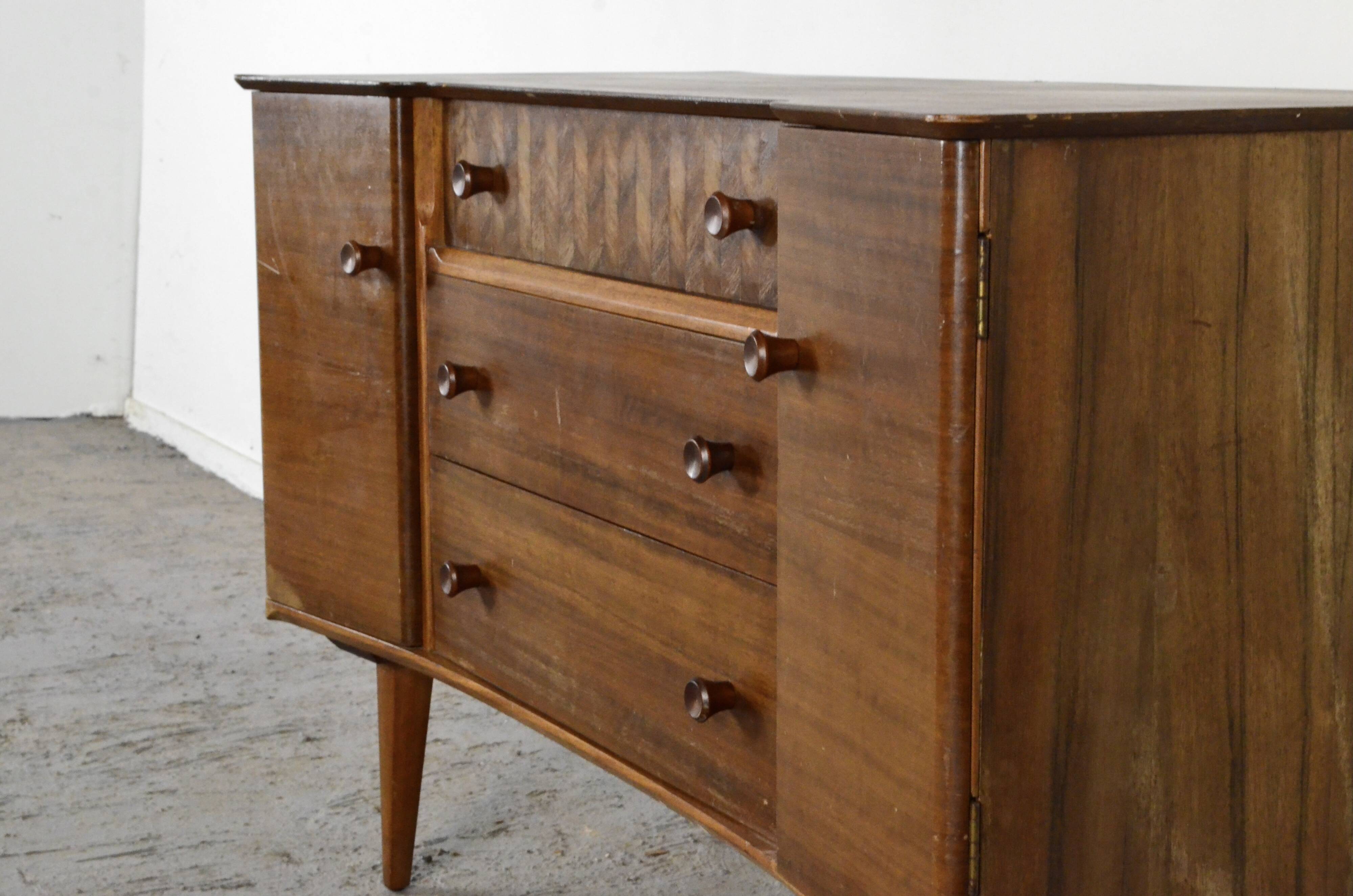 Vintage Midcentury Uniflex Walnut And Teak Sideboard / Dressing Table.