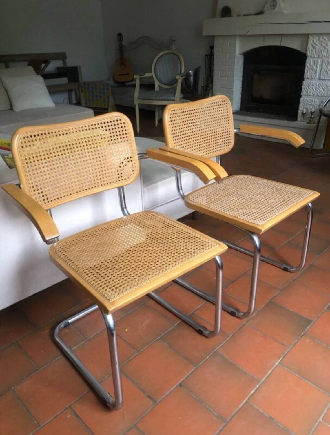 Pairs of Cesca B64 armchairs with armrests by Marcel Breuer
