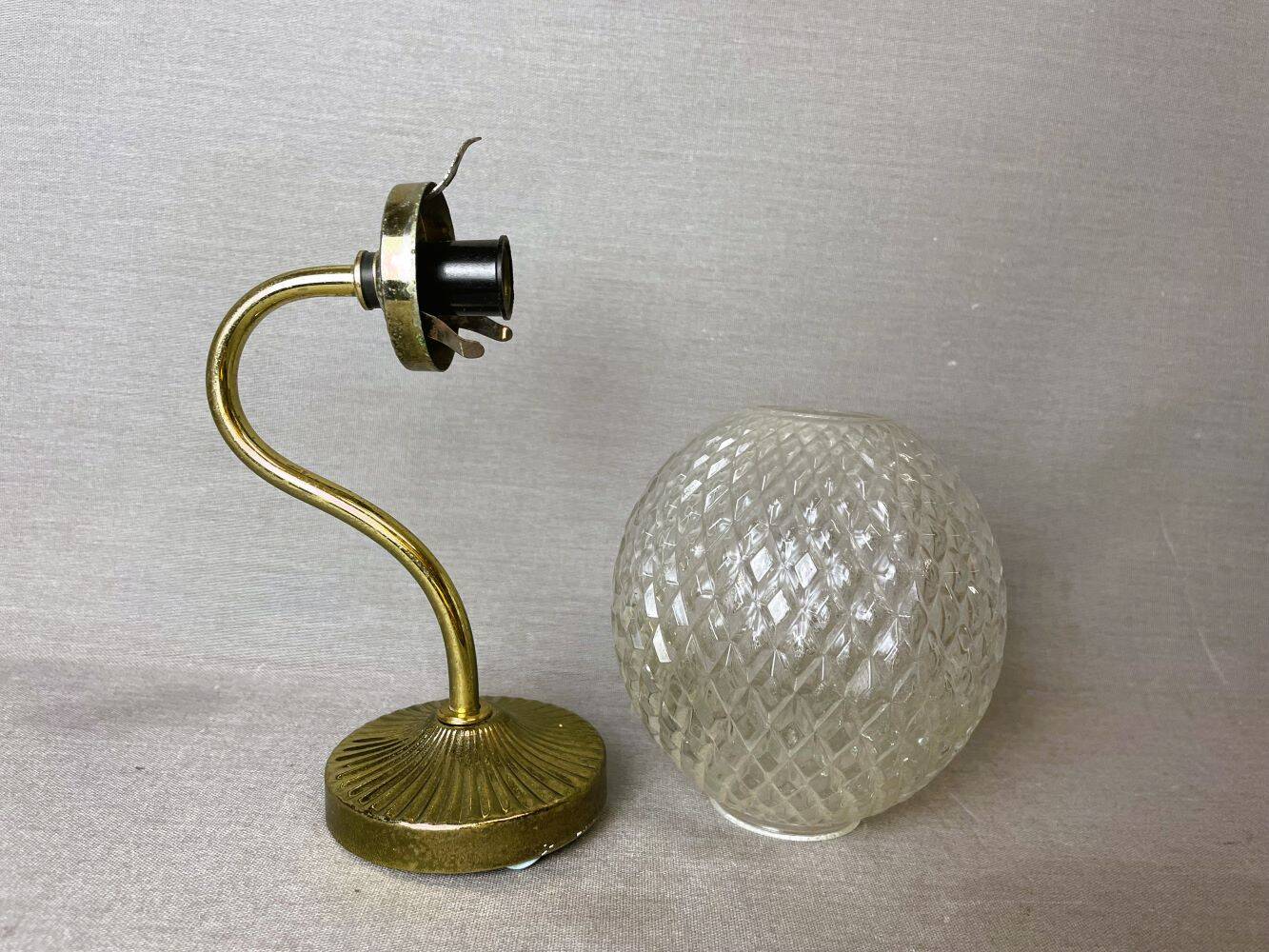 Brass and glass swan neck wall sconce lamp 1980s