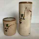 Pair of Mexican Tonala owl scroll vases