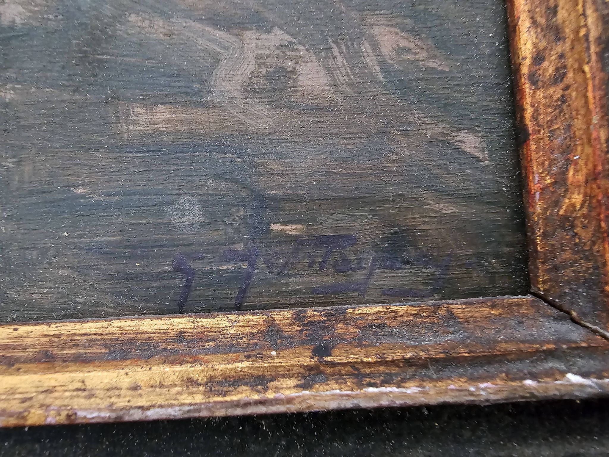 Oil on Panel Painting Animated Landscape Village Signed Gaëtan MONTAGNEY 1888
