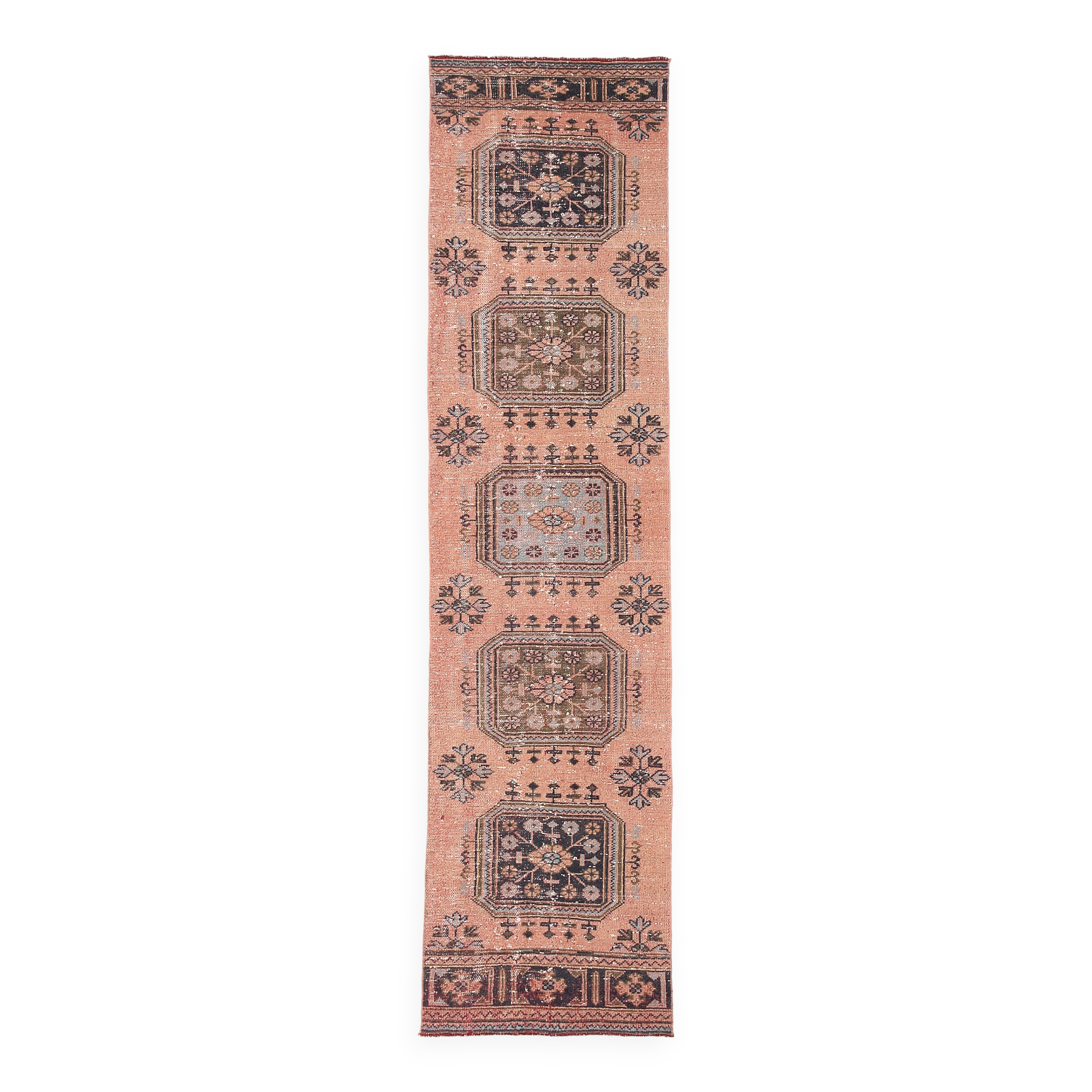 3x11 Dark Salmon Turkish Runner Rug, 85x336Cm SK 5476