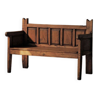 Banc de montagne en bois massif, Art-Populaire, Espagne, XIXᵉ siècle