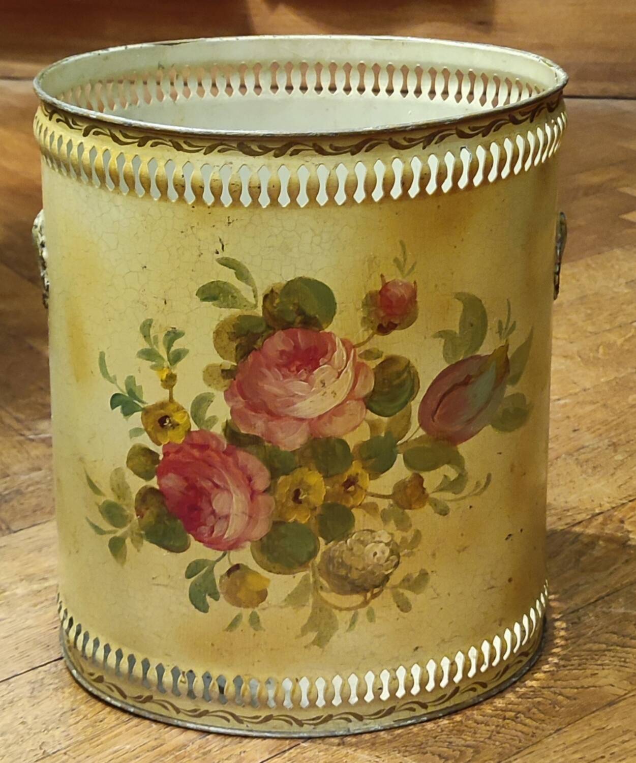 Old Napoleon III painted sheet metal waste paper basket