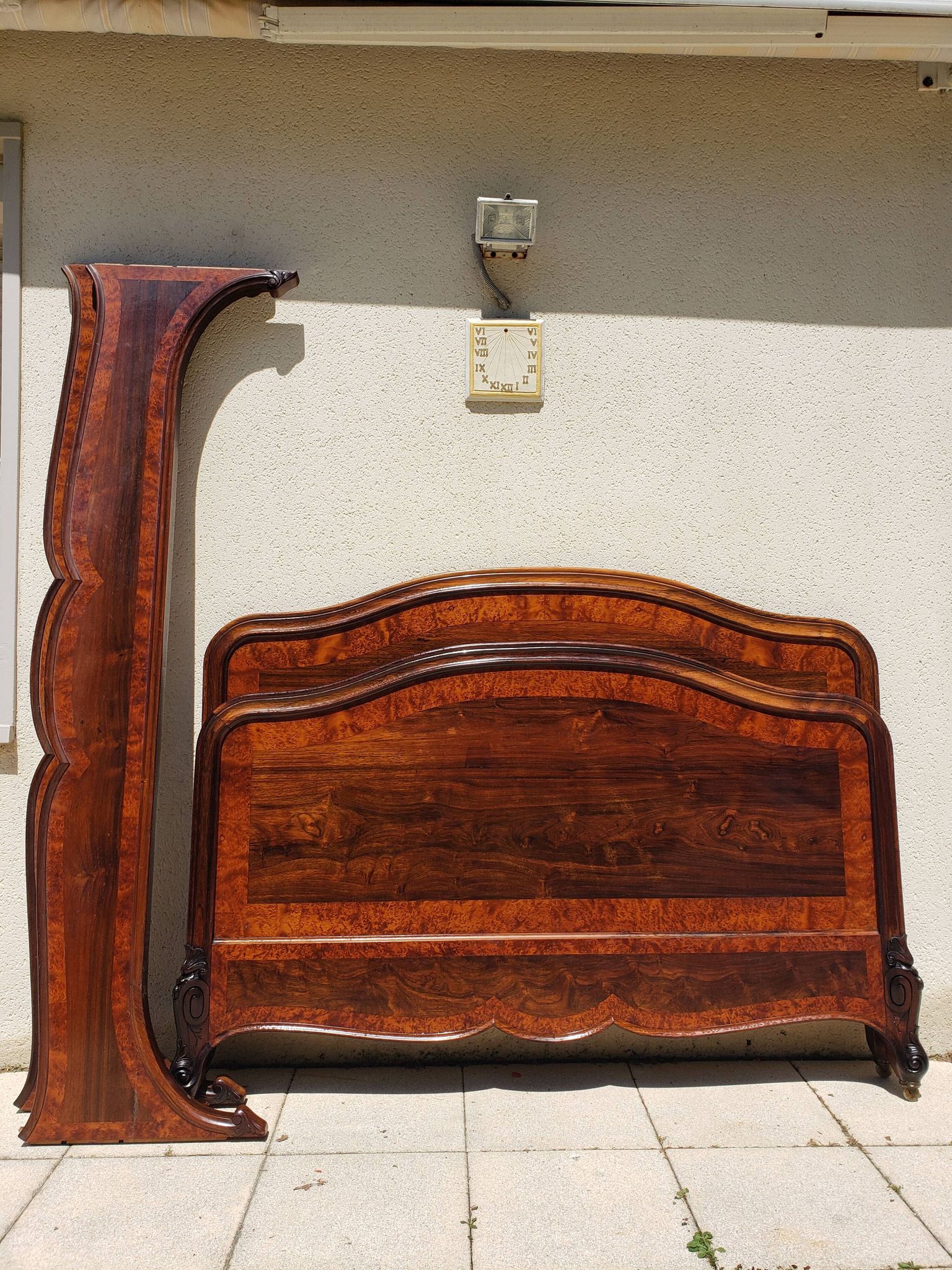 Solid walnut bed with very old walnut burl.