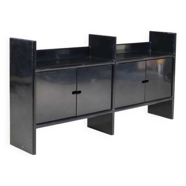 Cabinet bas en plastique noir modèle Multiplo Harvey Guzzini pour Kastilia, Italie années 1970