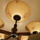 Large Art Deco pendant light in wood and glass, 1930s