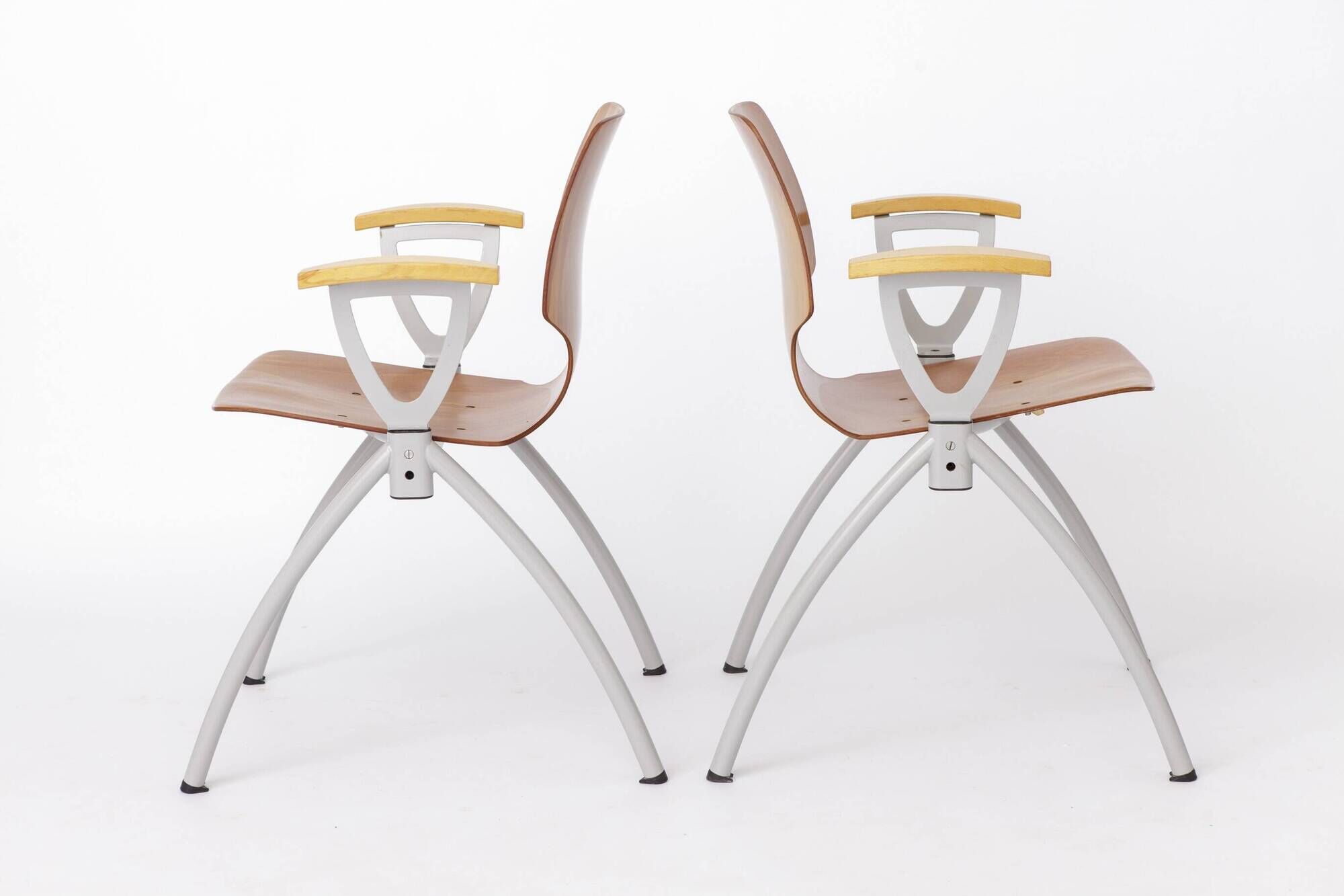 Set of 4 Vintage Pagholz Stackable Chairs, Industrial Dining Chairs, German