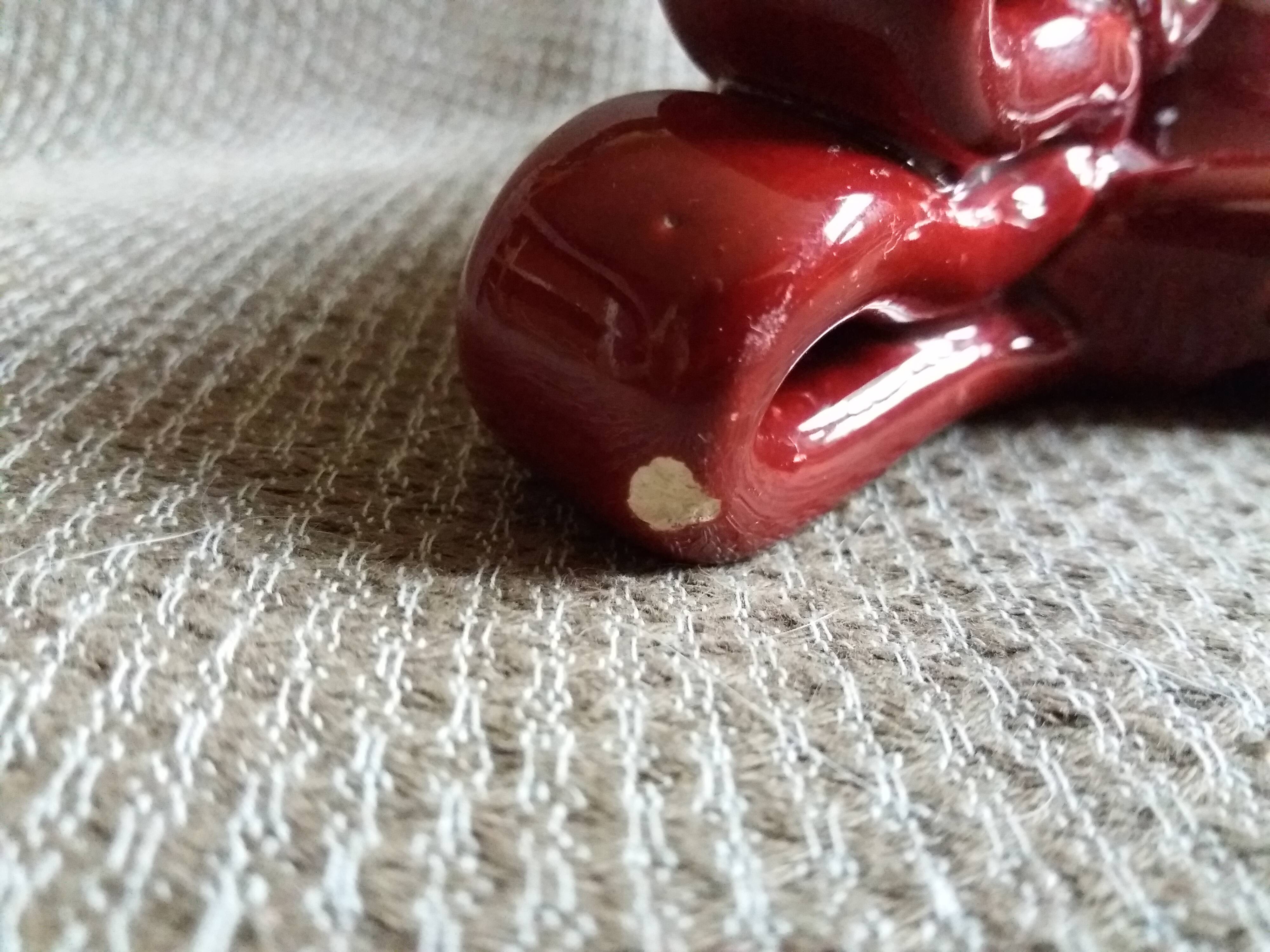 Vallauris style burgundy slip candle holder