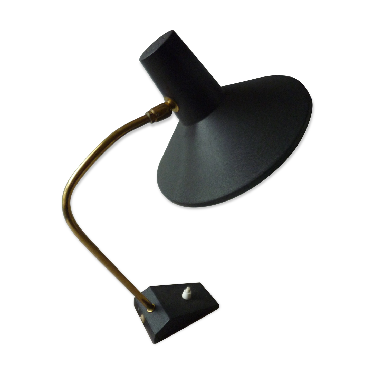Lamp with ball black metal and brass of the 1950s