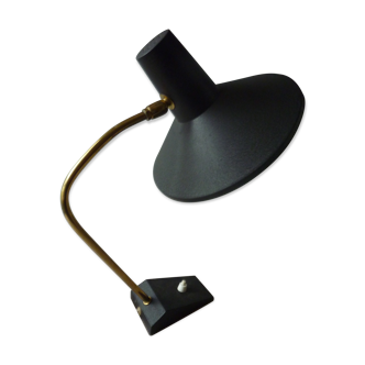 Lamp with ball black metal and brass of the 1950s