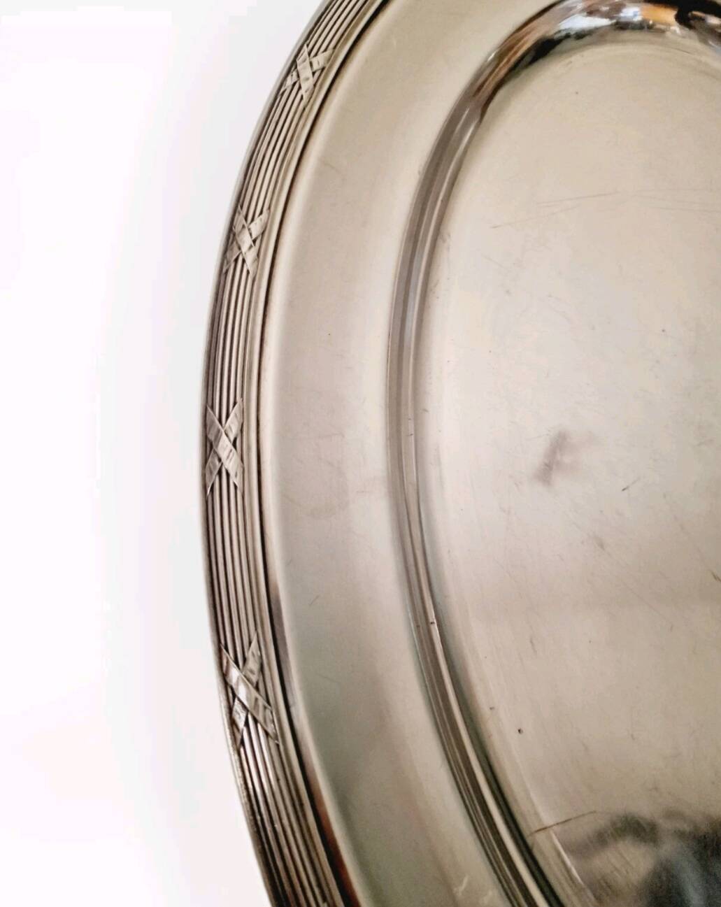 Large silver metal tray Christofle crossed ribbons