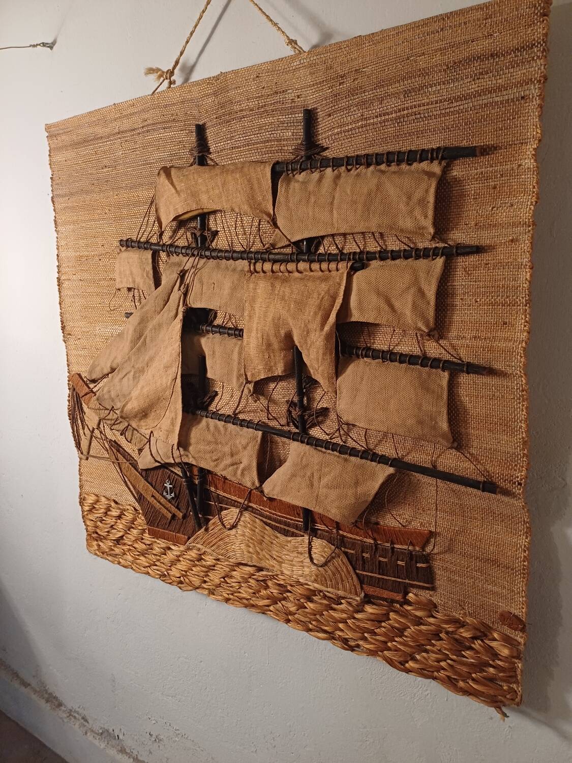 Vintage tapestry with a boat motif