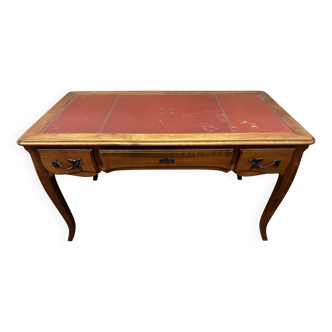 Louis XV Style Desk - Cherry Wood - Red Leather Top - with Extensions