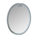 Miroir ovale en fonte, bleu layette, ancien