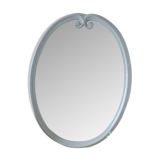 Antique oval cast iron mirror, baby blue