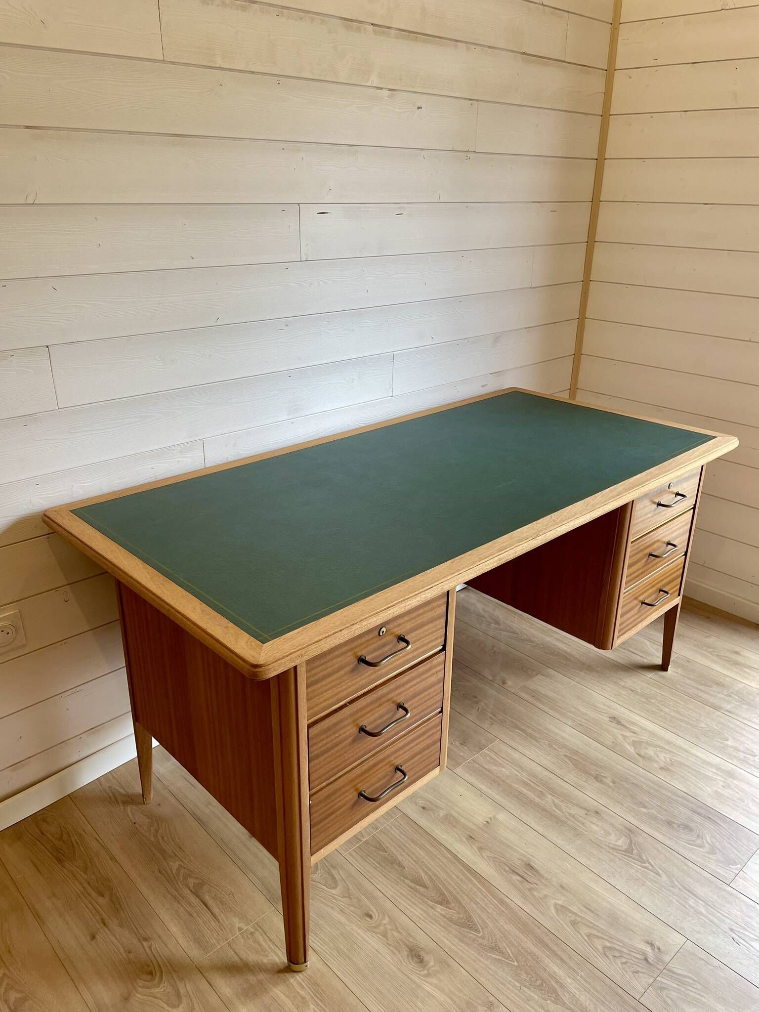 Vintage Mid-Century brass sabot ministerial/management desk