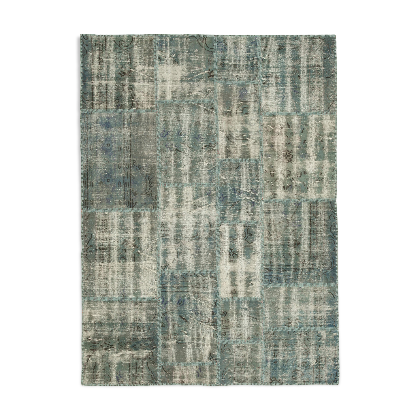 Handmade anatolian vintage 174 cm x 242 cm blue patchwork carpet