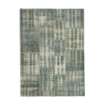 Handmade anatolian vintage 174 cm x 242 cm blue patchwork carpet