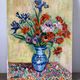 Iris and orange carnations, oil on canvas signed Gisèle Renaut.