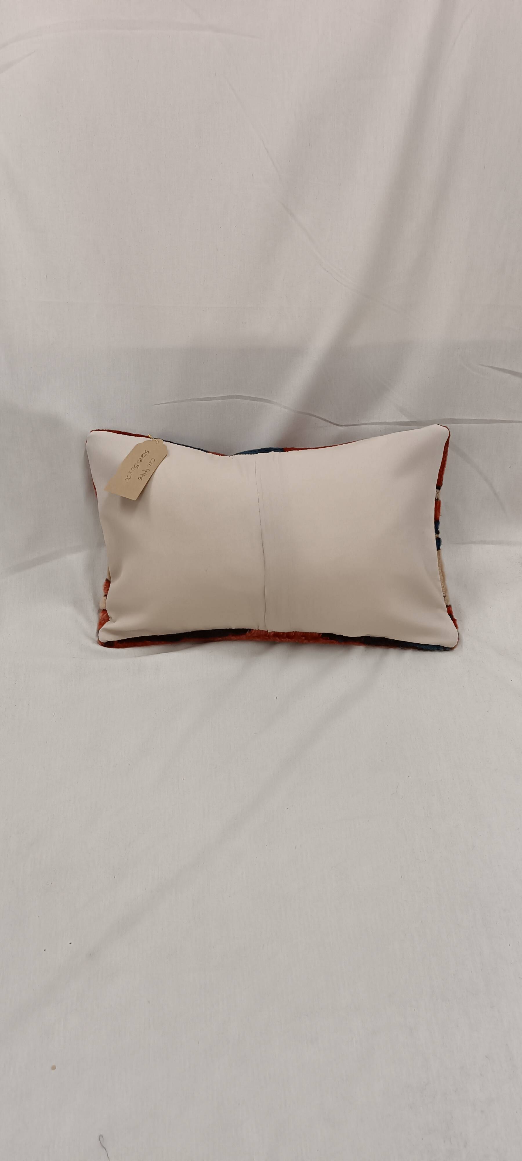 Vintage Cushion Cover in Long Pile Carpet, Turkish Geometric Pattern, 30 x 50 cm