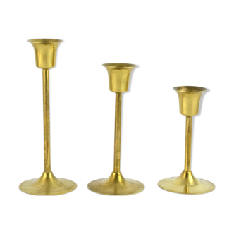 Three Modernist Brass Candlesticks, Sweden, 1970s