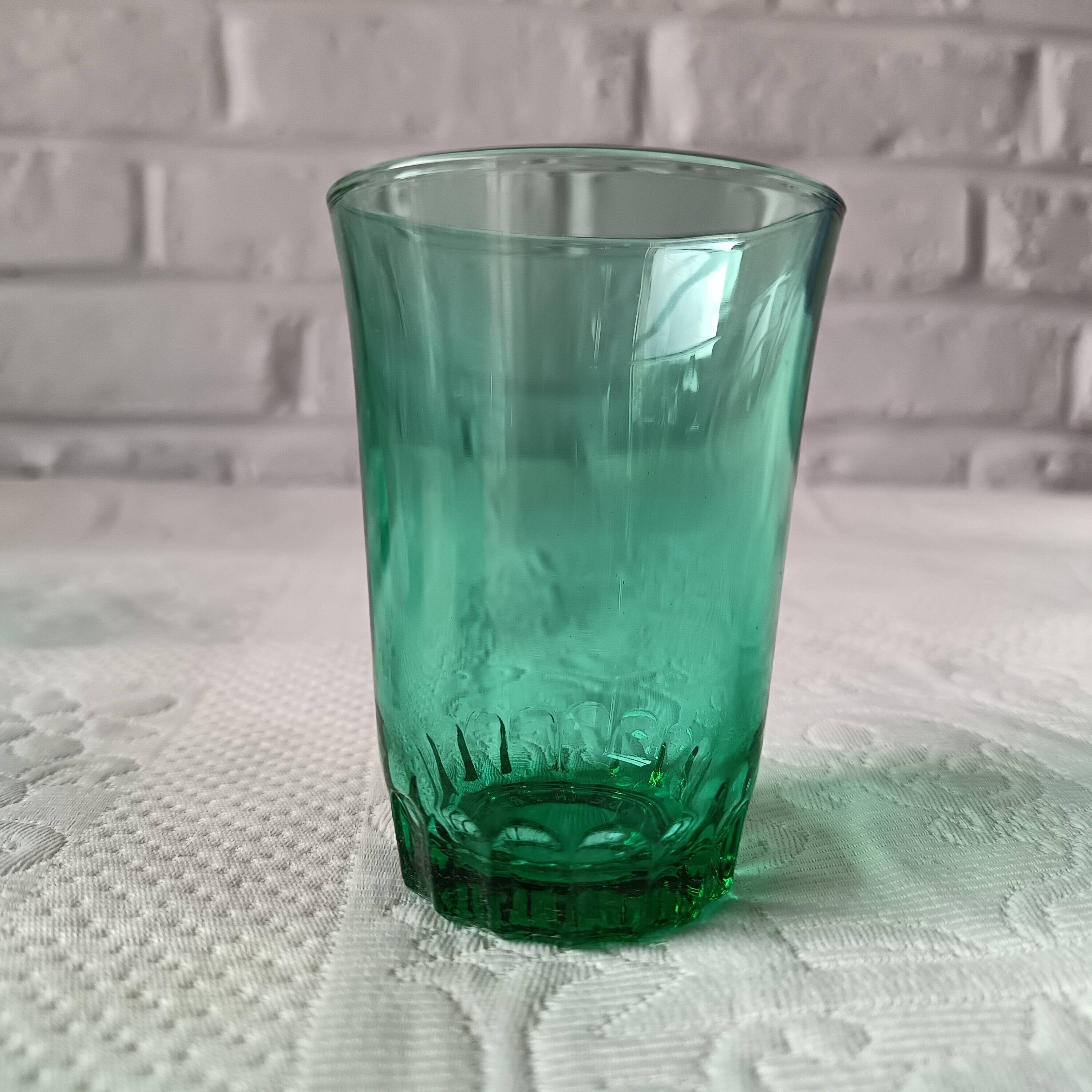 6 verres 12 cl rétro verre vert émeraude france, petits verres vintage