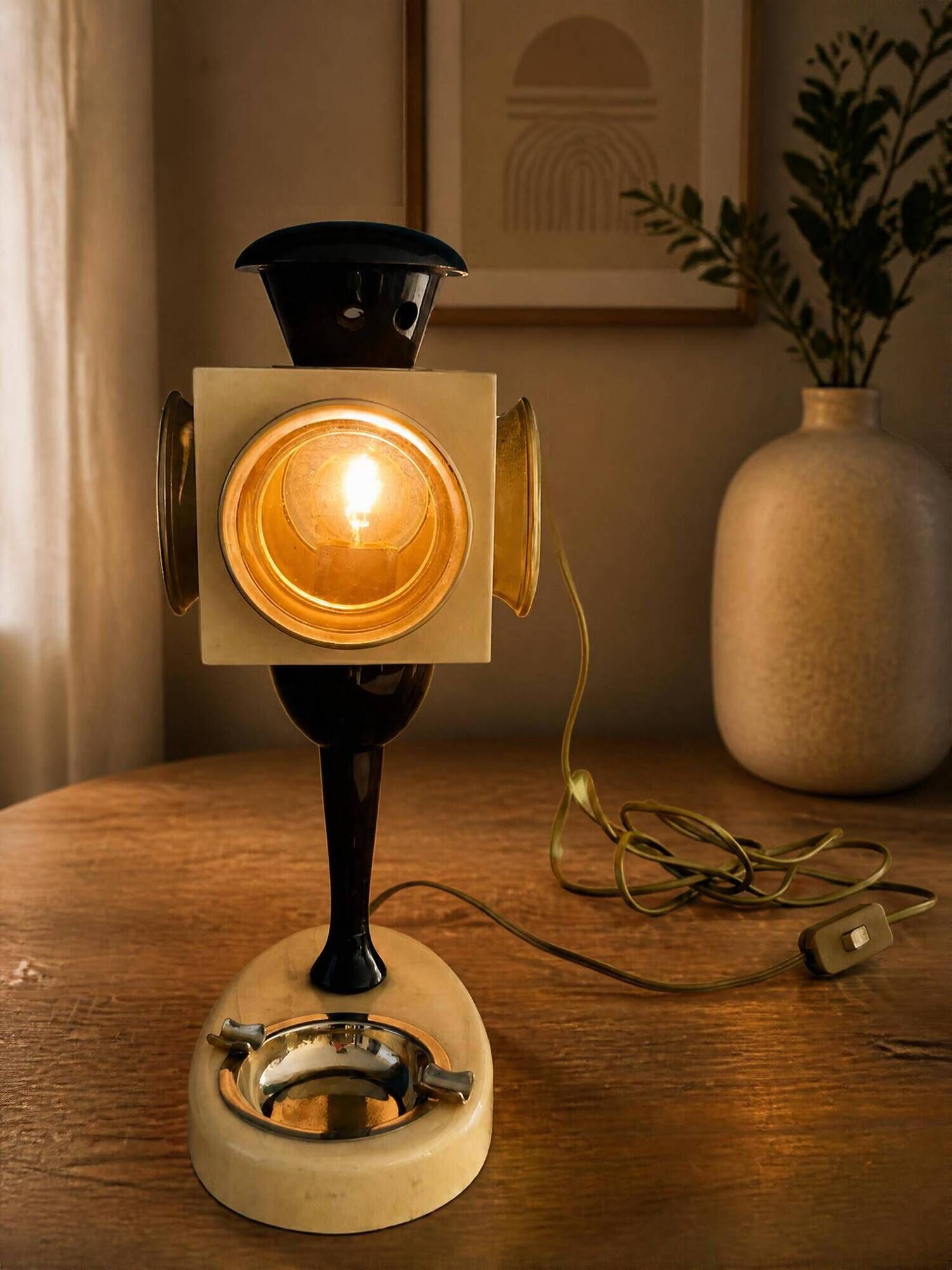 Rare Aldo Tura Lantern Table Lamp, Italy, circa 1950. Signed Tura, Model 907.