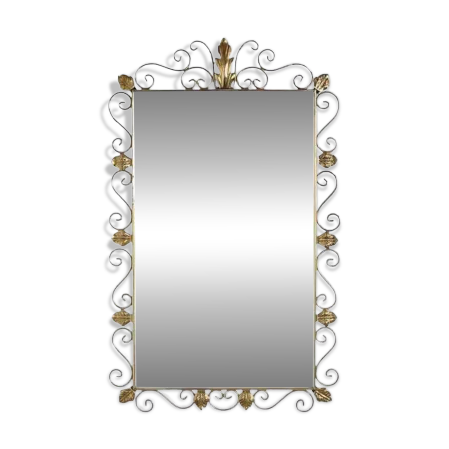 Rectangular mirror from the 50s and 60s on a brass frame