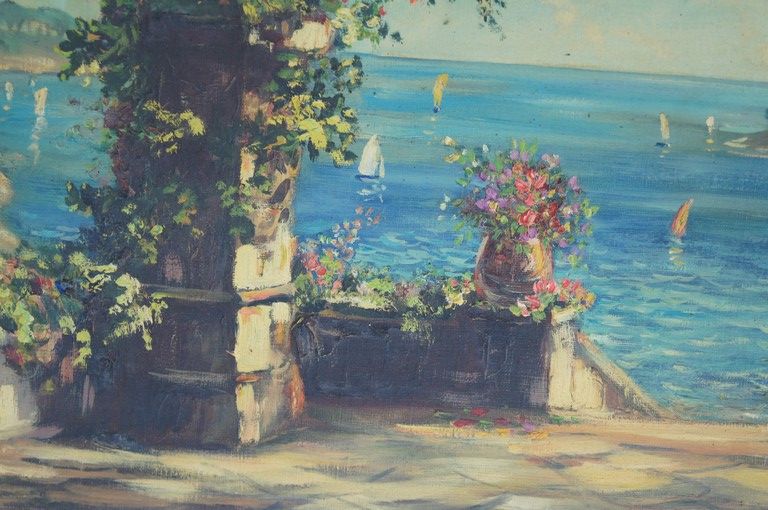 Labonne geo born 1887 view of the bay - oil on canvas signed