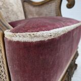 1940s, Danish armchair, woven wool, velour, mesh, carved oak wood.