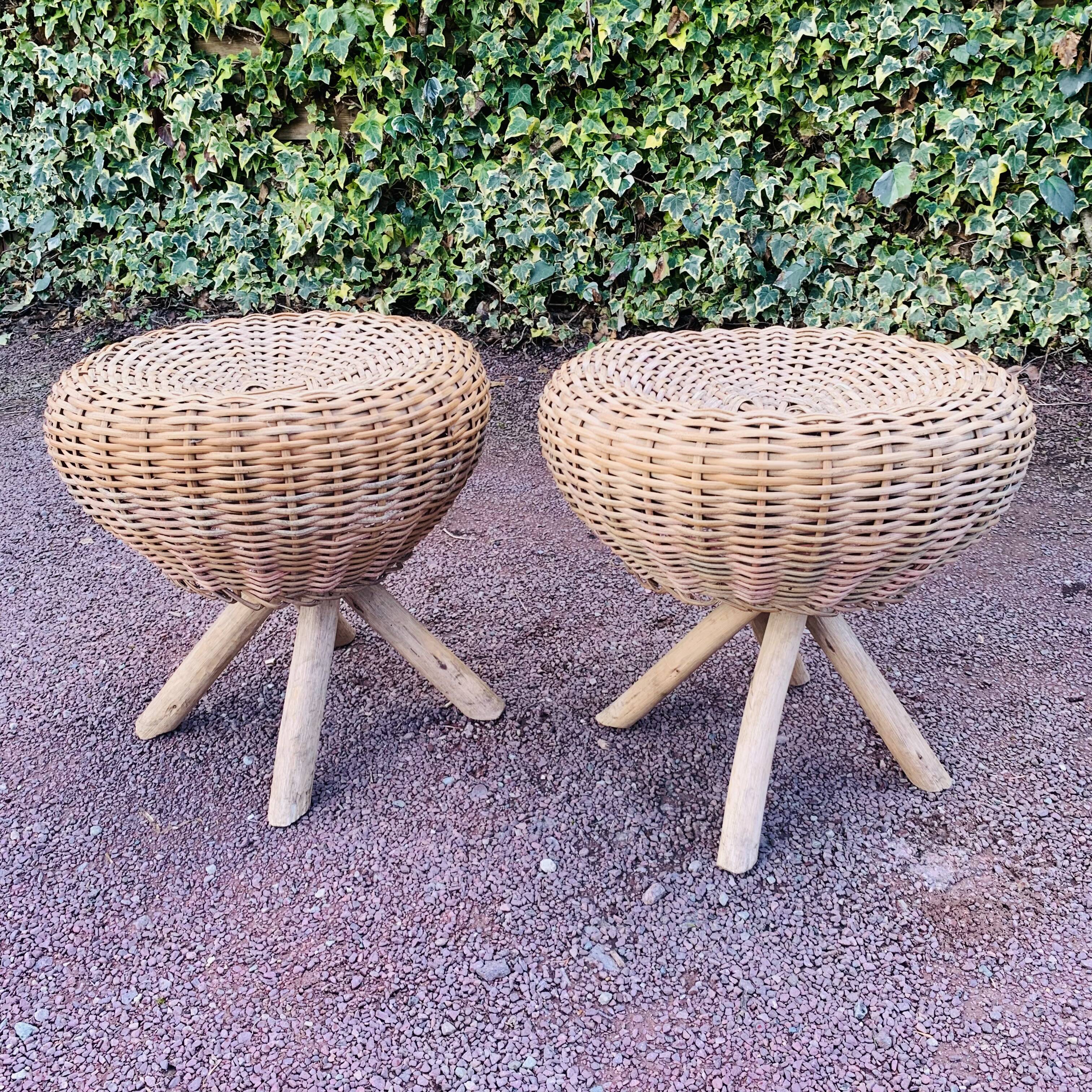 Pair of vintage wicker stools