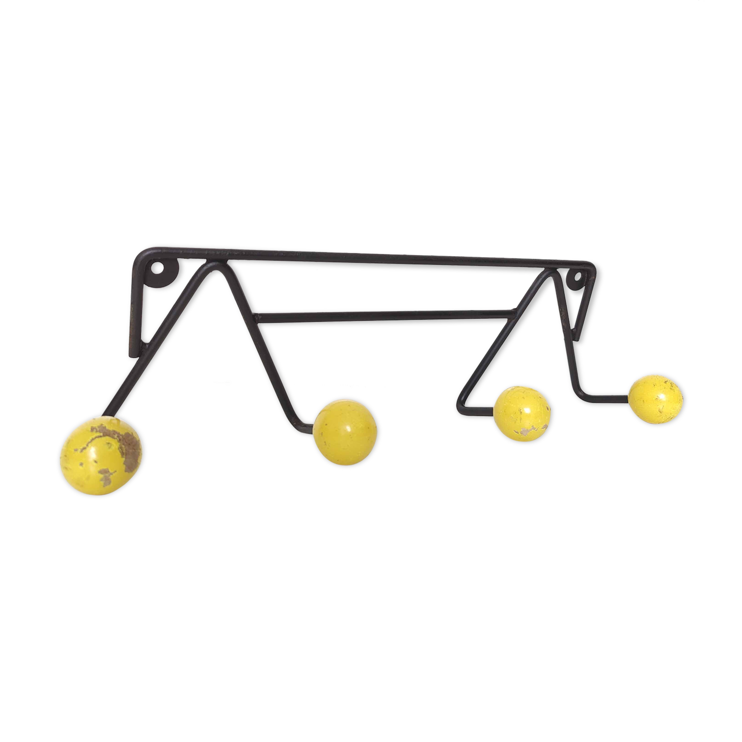 Zig-Zag wall coat rack hooks yellow wood balls