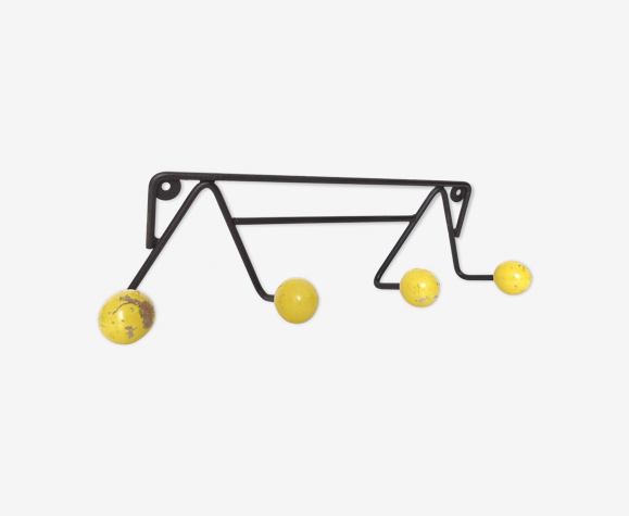 Porte-manteaux mural Zig-Zag patères boules bois jaune