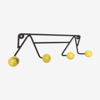 Zig-Zag wall coat rack hooks yellow wood balls