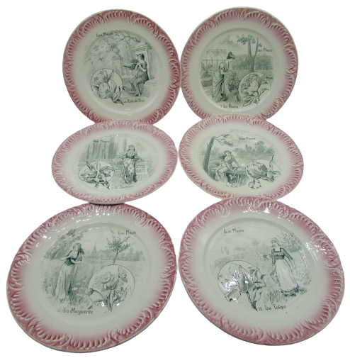 Set de 12 assiettes Digoin Sarreguemines XIXème les fleurs french flowers plates