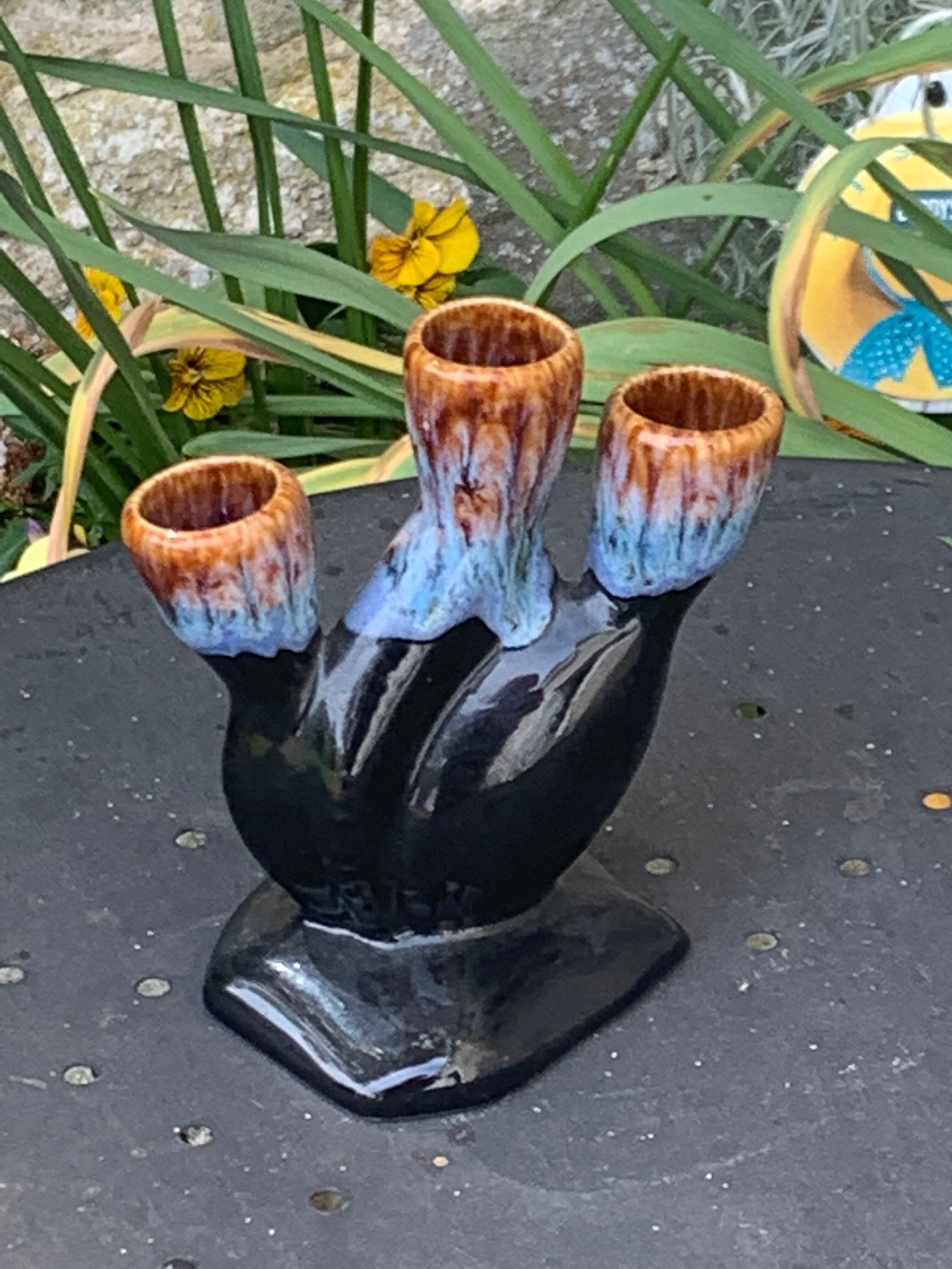 Soliflore for 3 flowers in flamed and vintage glazed ceramic