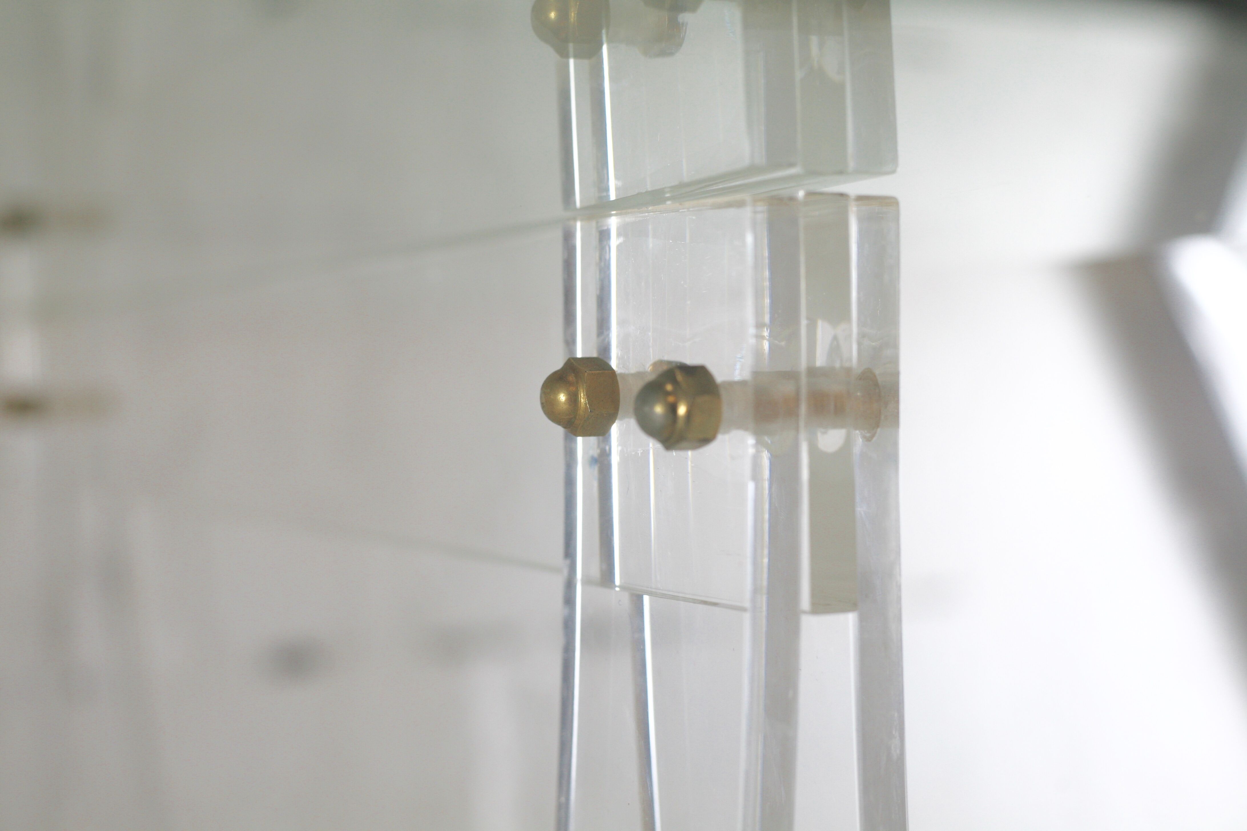 Office Plexiglas trestles, glass tray rounded edges, France, circa 1970