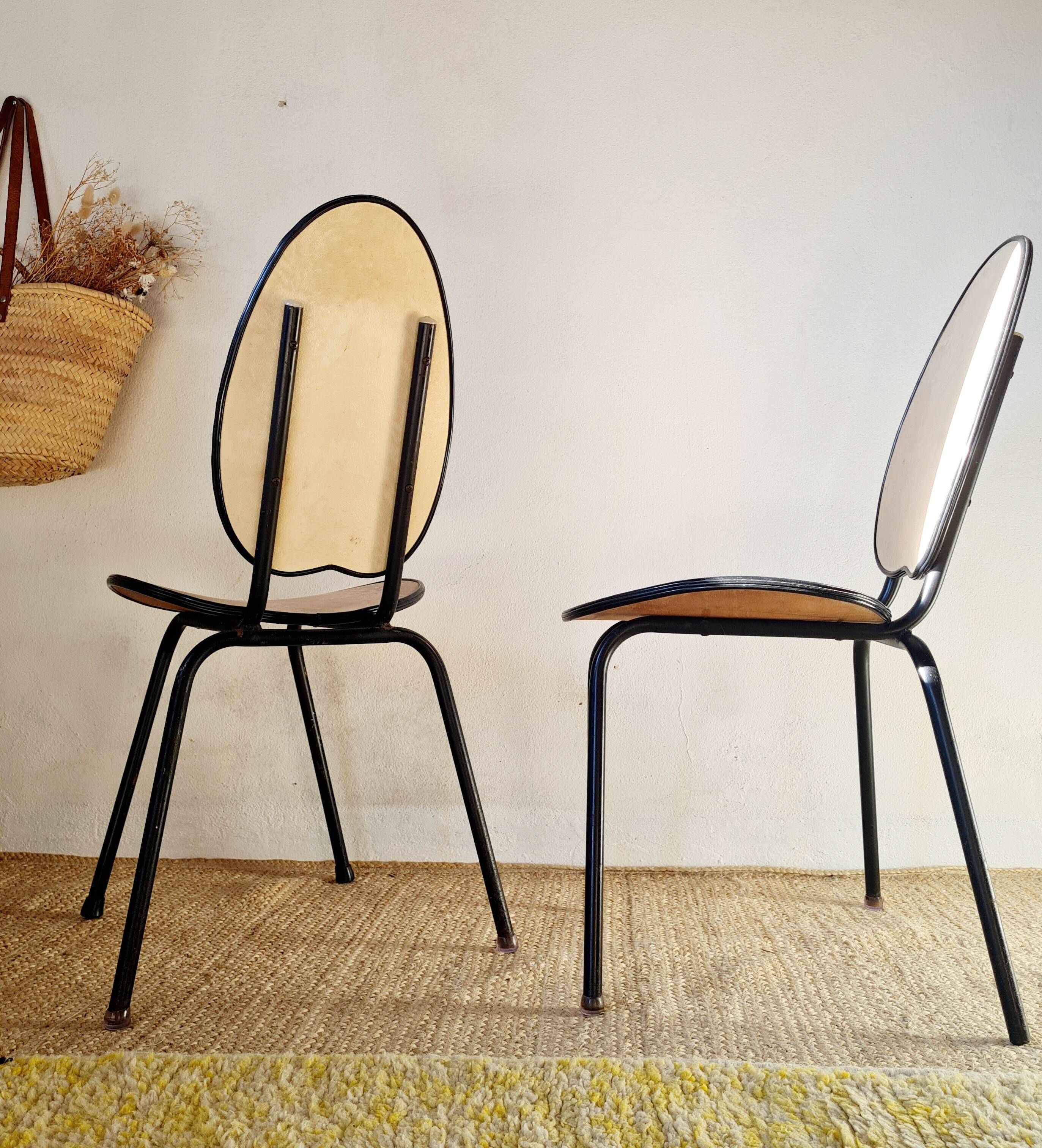 Paire de chaises années 50 piétement métal
