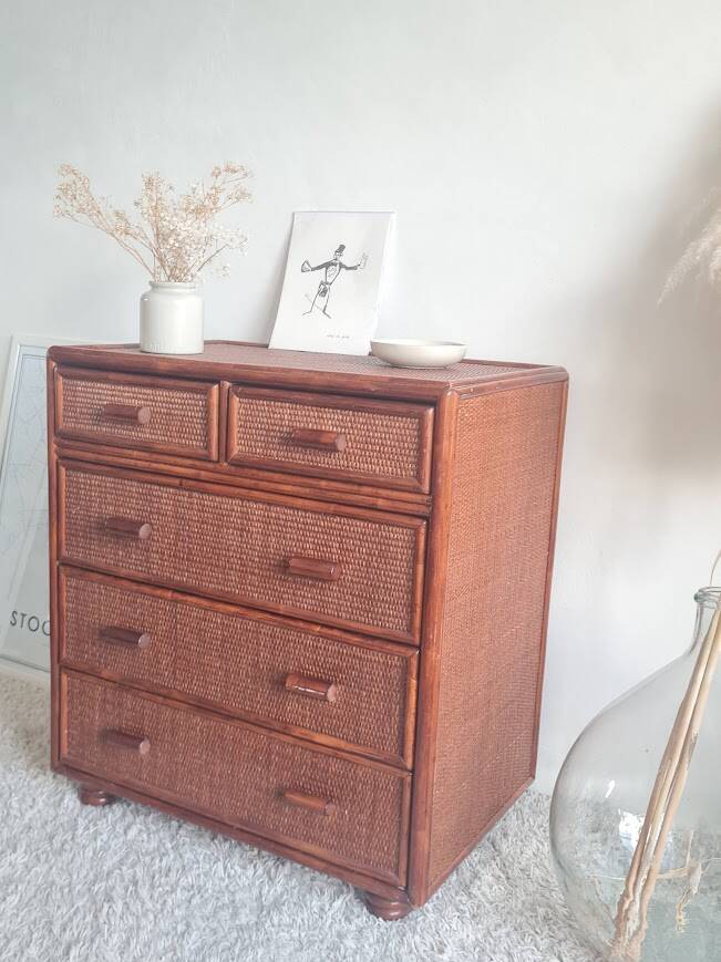 Vintage rattan chest of drawers circa 1960s