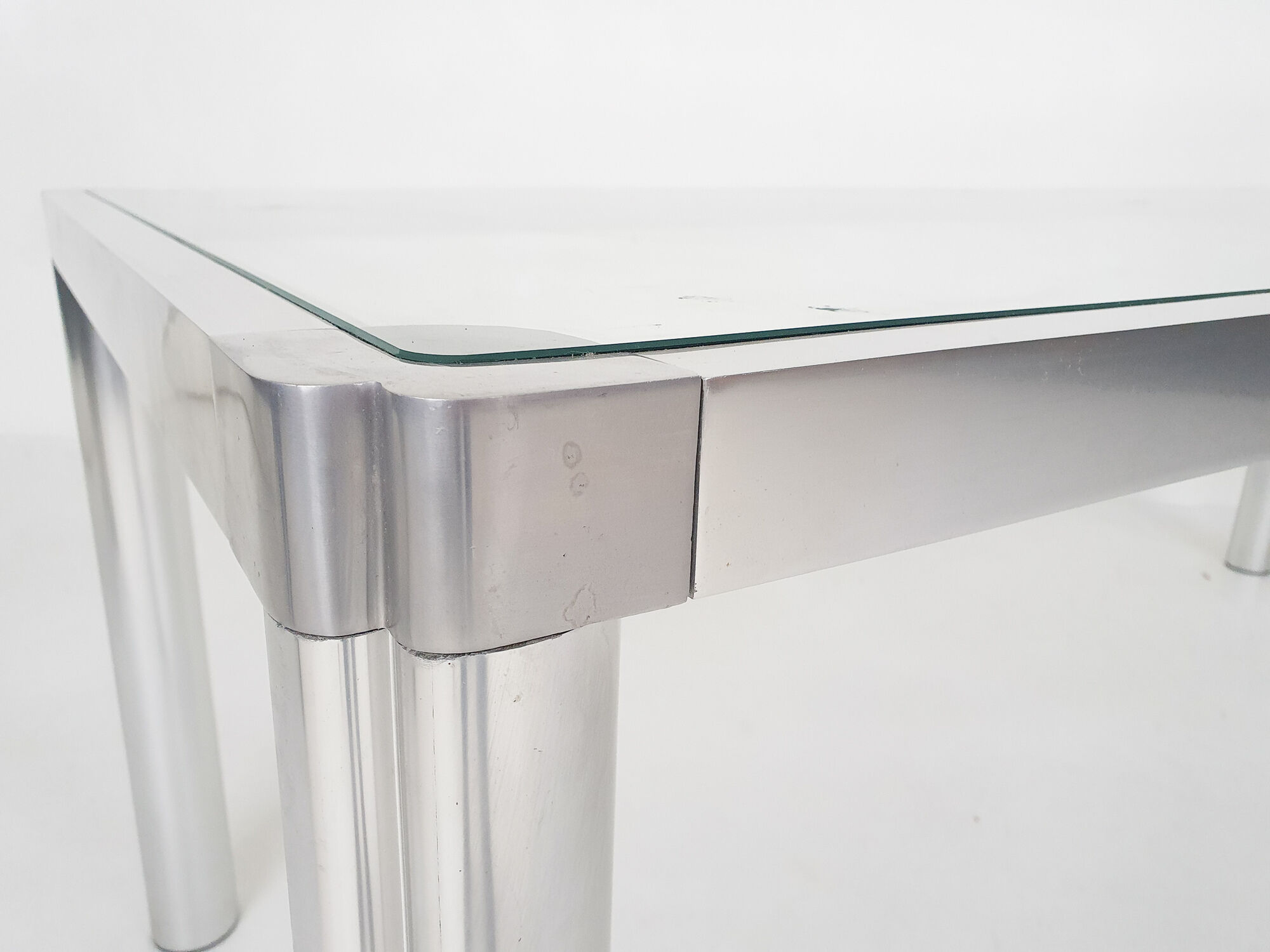 Glass and aluminum dining table by kho liang ie, the netherlands 1974