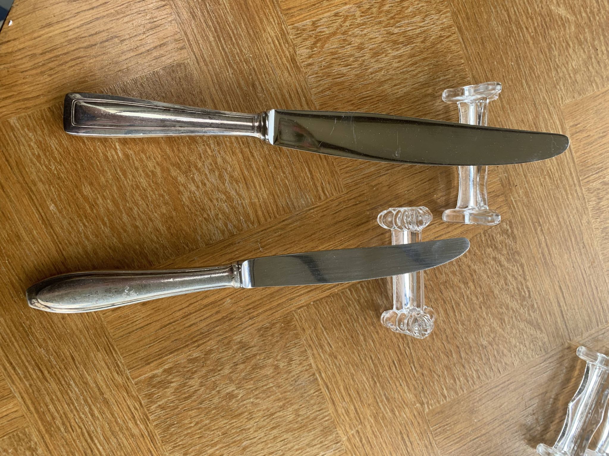 Two service knives in silver metal goldsmith Bertrand vintage