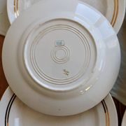 6 plates vintage faïence ivoire liserées dorés