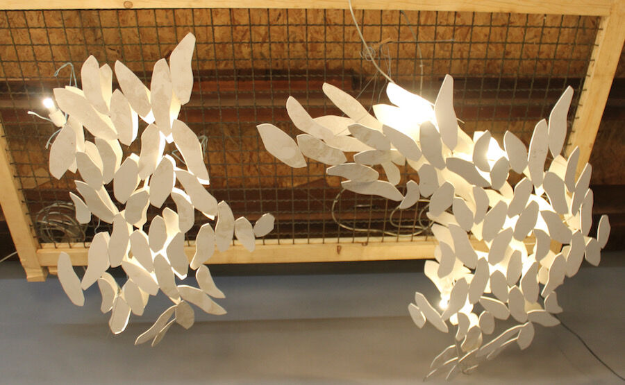 Series of 6 "nuages" design chandeliers in iron, electrified