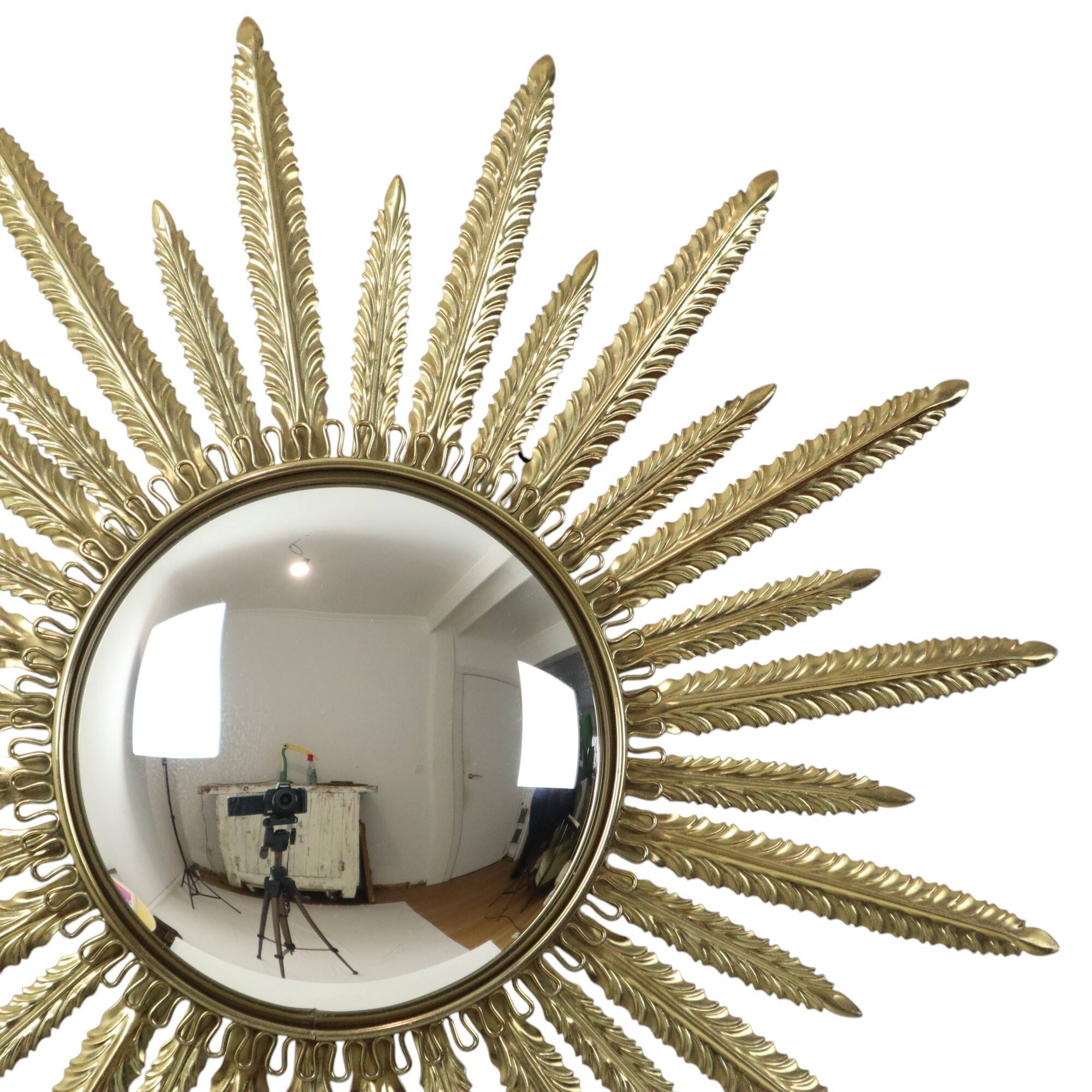 Mid Century Copper Plated Metal Sun Mirror Deknudt Convex 55cm